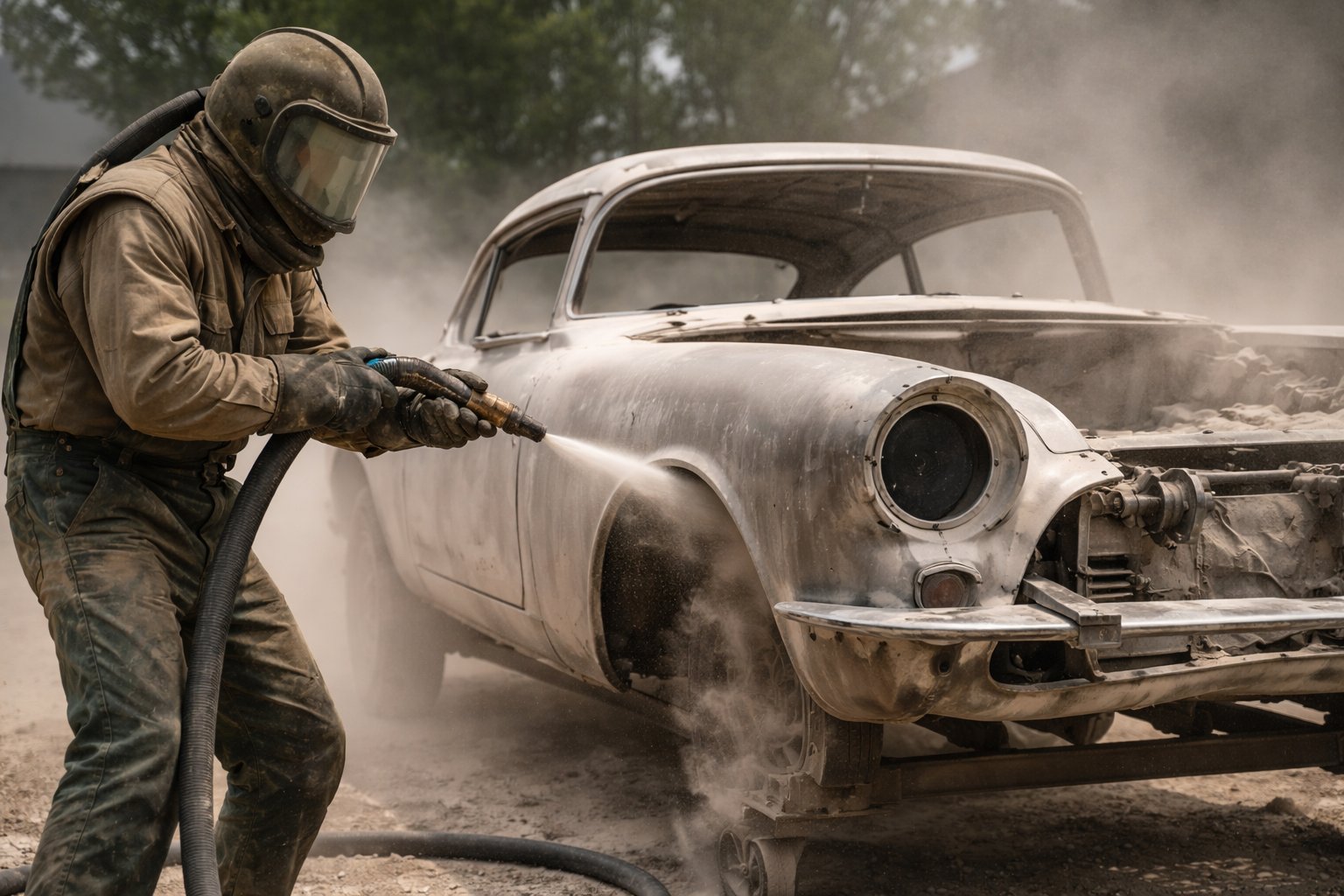 Sandblasting Vehicle Body