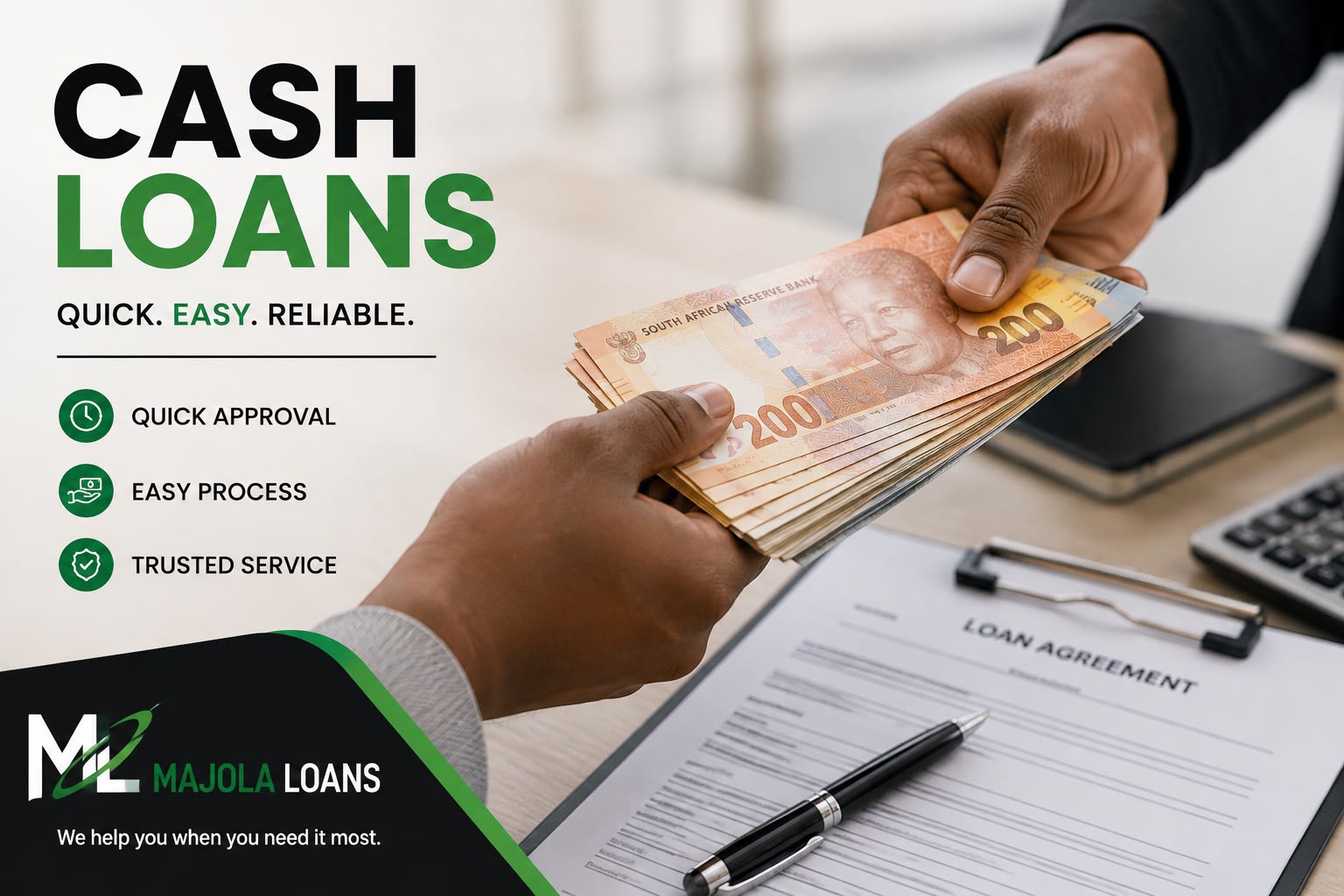 Cash loans handshake and agreement document